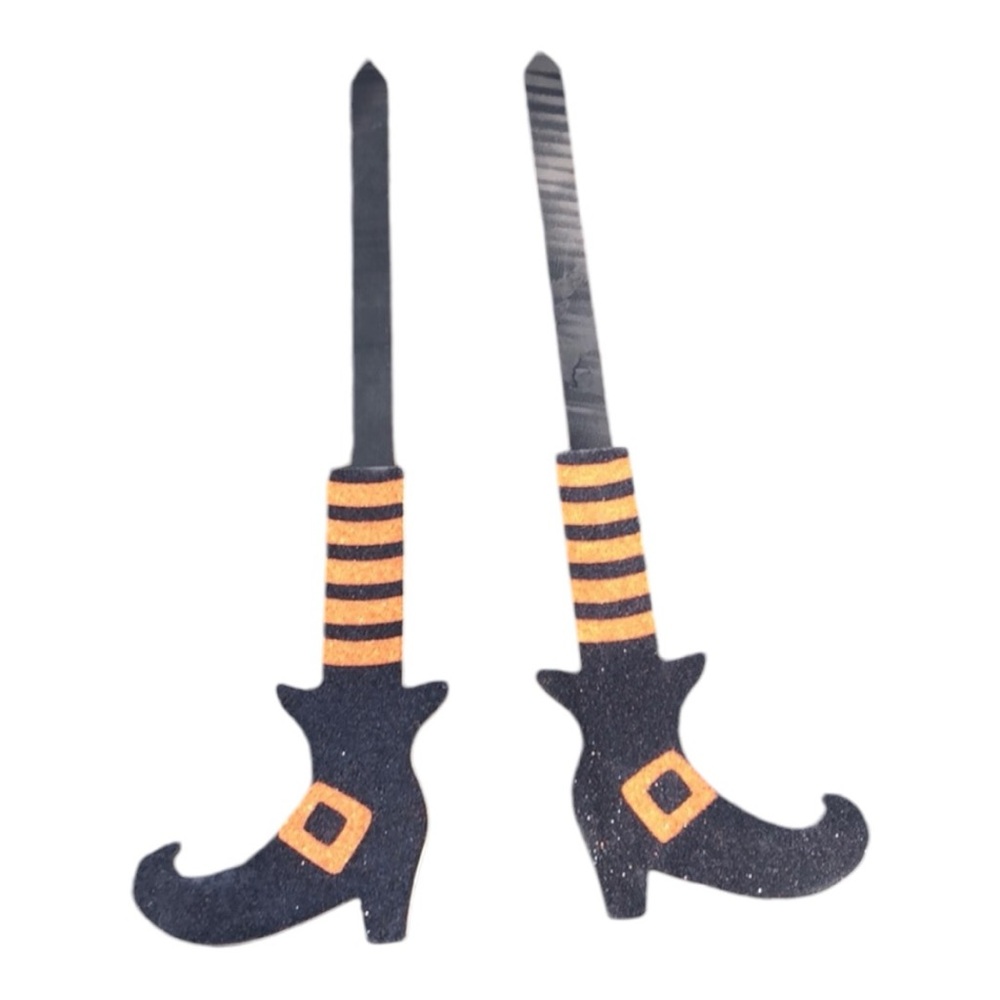 Orange pair of witch stocking Halloween decor